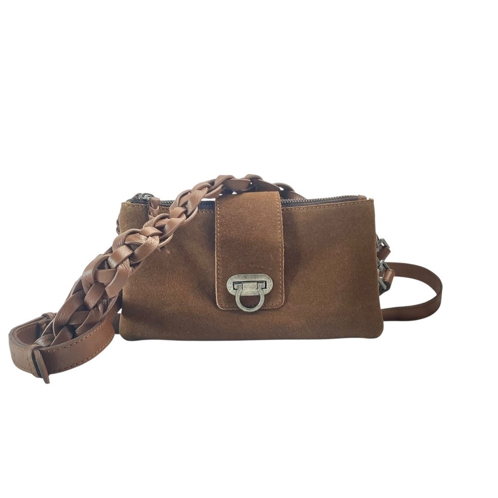 HARBOUR 2nd brown Suede Leather Crossbody Shoulder bag Double Strap Baguette